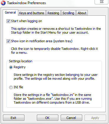 A screenshot of the Taekwindow preferences dialog